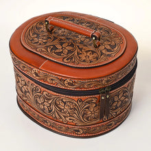 Load image into Gallery viewer, Western Leather Jewelry Case, Hand Tooled Leather Jewelry Box, Jewelry Box Safe, Leather Make Up Case, Cowhide Leather Jewelry Holder
