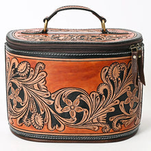 Load image into Gallery viewer, Western Leather Jewelry Case, Hand Tooled Leather Jewelry Box, Jewelry Box Safe, Leather Make Up Case, Cowhide Leather Jewelry Holder
