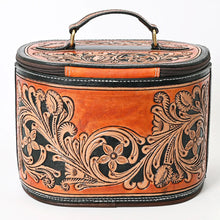 Load image into Gallery viewer, Western Leather Jewelry Case, Hand Tooled Leather Jewelry Box, Jewelry Box Safe, Leather Make Up Case, Cowhide Leather Jewelry Holder
