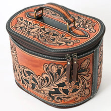 Load image into Gallery viewer, Western Leather Jewelry Case, Hand Tooled Leather Jewelry Box, Jewelry Box Safe, Leather Make Up Case, Cowhide Leather Jewelry Holder
