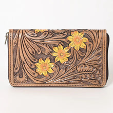 Load image into Gallery viewer, Western Hand Tooled Leather Wallet Purse, Leather Zipper Wallet, Genuine Leather Bag, Genuine Cowhide Bag, Western Purse, Luxury Wallet
