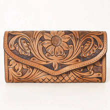 Load image into Gallery viewer, Western Hand Tooled Leather Wallet Purse, Leather Sunflower Wallet, Genuine Leather Bag, Genuine Cowhide Bag, Western Purse, Luxury Wallet

