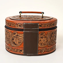 Load image into Gallery viewer, Western Leather Jewelry Case, Hand Tooled Leather Jewelry Box, Jewelry Box Safe, Leather Make Up Case, Cowhide Leather Jewelry Holder
