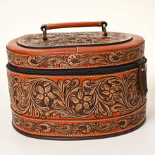 Load image into Gallery viewer, Western Leather Jewelry Case, Hand Tooled Leather Jewelry Box, Jewelry Box Safe, Leather Make Up Case, Cowhide Leather Jewelry Holder
