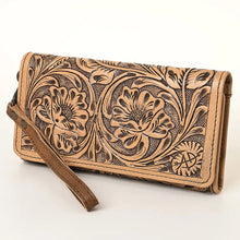 Load image into Gallery viewer, Western Hand Tooled Leather Wallet Purse, Brown Leather Tri Fold Wallet, Genuine Leather Bag, Western Purse, Luxury Wallet
