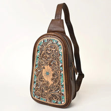 Load image into Gallery viewer, Leather Sling Bag Women, Leather Sling Backpack Purse, Leather Backpack, Western Purse, Hand Tooled Leather Sling Purse
