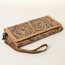 Load image into Gallery viewer, Western Hand Tooled Leather Wallet Purse, Brown Leather Tri Fold Wallet, Genuine Leather Bag, Western Purse, Luxury Wallet
