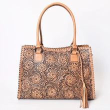 Load image into Gallery viewer, Western Hand Tooled Leather Shoulder Bag, Western Tote Bag, Genuine Cowhide Leather Purse, Western Purse, Leather Fringe
