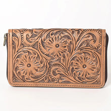 Load image into Gallery viewer, Western Hand Tooled Leather Wallet, Genuine Leather Wallet, Zipper Wallet, Genuine Leather Bag, Western Purse, Luxury Wallet
