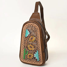 Load image into Gallery viewer, Leather Sling Bag Women, Leather Sling Backpack Purse, Leather Backpack, Western Purse, Hand Tooled Leather Sling Purse
