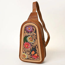 Load image into Gallery viewer, Leather Sling Bag Women, Leather Sling Backpack Purse, Leather Backpack, Western Purse, Hand Tooled Leather Sling Purse
