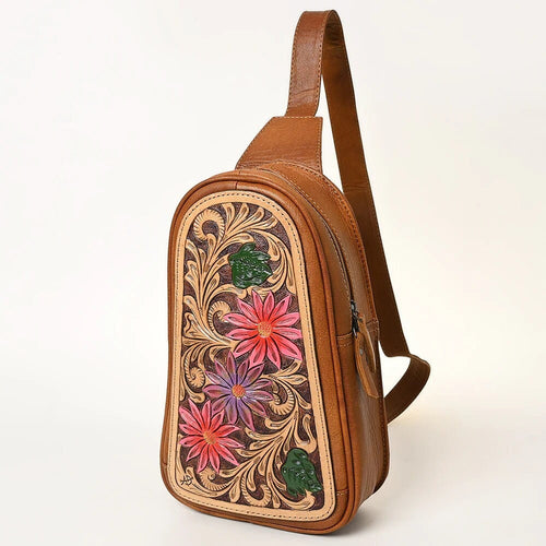 Leather Sling Bag Women, Leather Sling Backpack Purse, Leather Backpack, Western Purse, Hand Tooled Leather Sling Purse