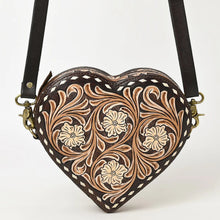 Load image into Gallery viewer, Western Purse, Hand Tooled Leather Purse, Leather Crossbody Purse, Heart Shaped Cowhide Purse, Genuine Western Leather Crossbody Purse
