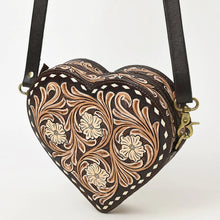 Load image into Gallery viewer, Western Purse, Hand Tooled Leather Purse, Leather Crossbody Purse, Heart Shaped Cowhide Purse, Genuine Western Leather Crossbody Purse
