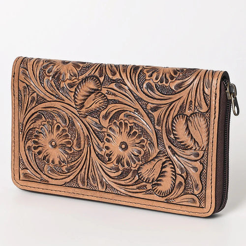 Western Hand Tooled Leather Wallet, Genuine Leather Wallet, Zipper Wallet, Genuine Leather Bag, Western Purse, Luxury Wallet