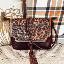Load image into Gallery viewer, Western Hand Tooled Leather Purse, Western Tote Bag, Conceal Carry Purse, Cowhide Purse, Genuine Leather Purse, Western Crossbody Purse
