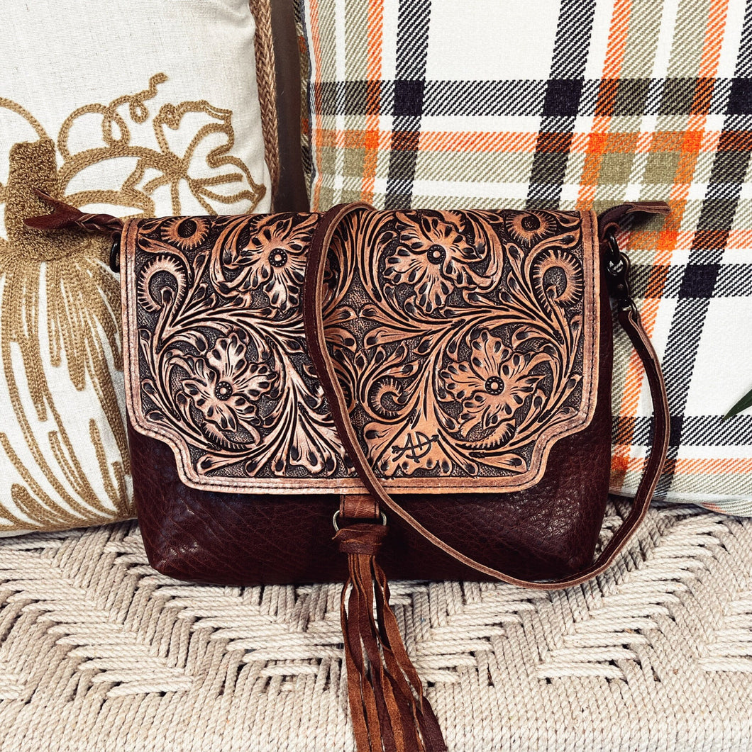 Western Hand Tooled Leather Purse, Western Tote Bag, Conceal Carry Purse, Cowhide Purse, Genuine Leather Purse, Western Crossbody Purse