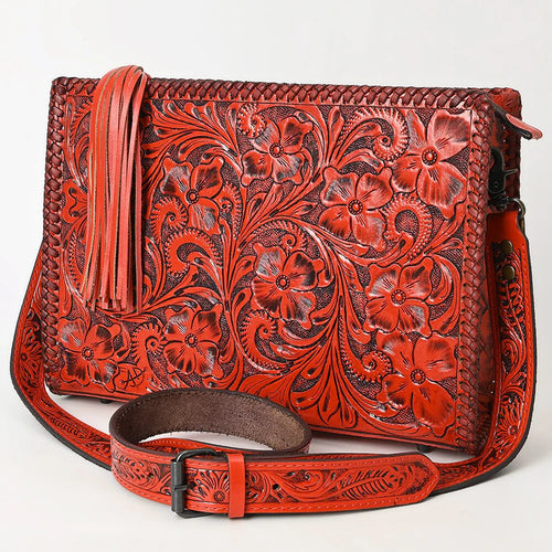 Western Hand Tooled Leather Purse, Western Leather Tote Bag, Red Leather Purse, Western Crossbody Purse, Leather Shoulder Bag, Laptop Bag