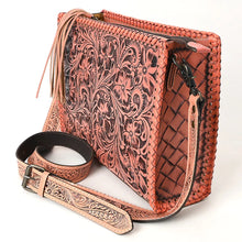 Load image into Gallery viewer, Western Hand Tooled Leather Purse, Western Leather Tote Bag, Painted Leather Purse, Western Crossbody Purse, Leather Shoulder Laptop Bag
