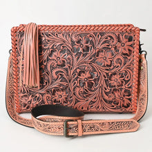 Load image into Gallery viewer, Western Hand Tooled Leather Purse, Western Leather Tote Bag, Painted Leather Purse, Western Crossbody Purse, Leather Shoulder Laptop Bag
