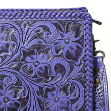 Load image into Gallery viewer, Western Hand Tooled Leather Purse, Western Leather Tote Bag, Purple Leather Purse, Western Crossbody Purse, Leather Shoulder Bag, Laptop Bag
