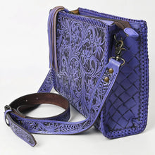 Load image into Gallery viewer, Western Hand Tooled Leather Purse, Western Leather Tote Bag, Purple Leather Purse, Western Crossbody Purse, Leather Shoulder Bag, Laptop Bag
