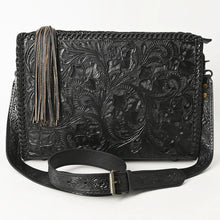 Load image into Gallery viewer, Western Hand Tooled Leather Purse, Western Leather Tote Bag, Black Leather Purse, Western Crossbody Purse, Leather Shoulder Bag, Laptop Bag
