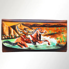 Load image into Gallery viewer, Western Leather Wallet Purse, Hand Painted Leather Wallet, Crossbody Purse, Womens Leather Wallet, Genuine Leather Wallet
