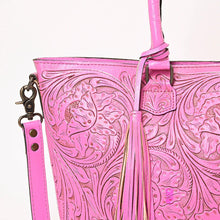 Load image into Gallery viewer, Western Hand Tooled Leather Purse, Western Tote Bag, Conceal Carry Purse, Cowhide Purse, Genuine Pink Leather Purse, Western Crossbody Purse
