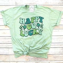 Load image into Gallery viewer, Happy Go Lucky St. Patrick’s Day Bleached Graphic Tee Shirt
